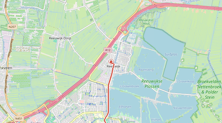 Kaart van de omgeving van de melding, met de kazerne die is gealarmeerd