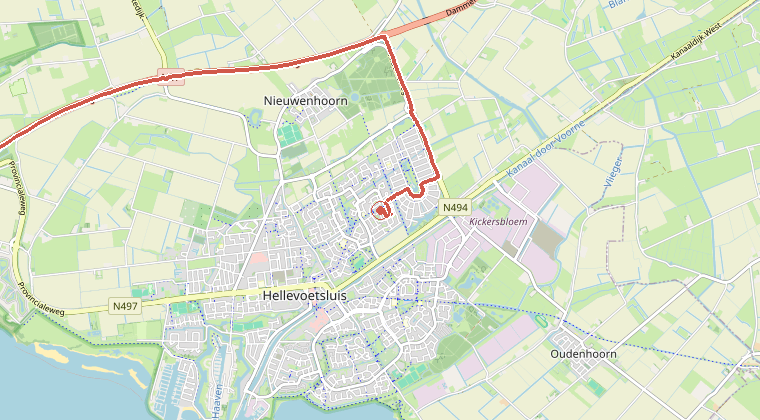 Kaart van de omgeving van de melding, met de kazerne die is gealarmeerd