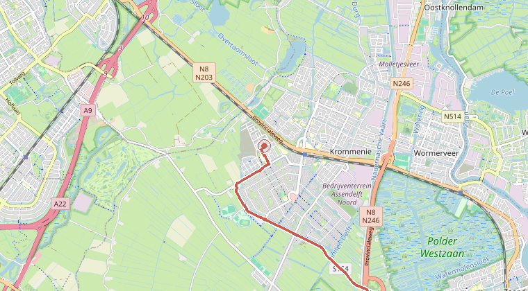 Kaart van de omgeving van de melding, met de kazerne die is gealarmeerd