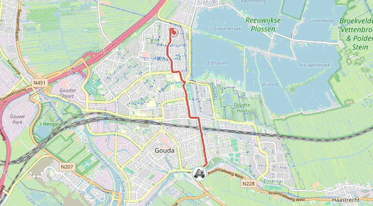Kaart van de omgeving van de melding, met de kazerne die is gealarmeerd