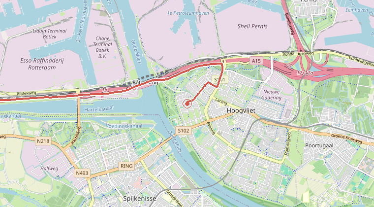 Kaart van de omgeving van de melding, met de kazerne die is gealarmeerd