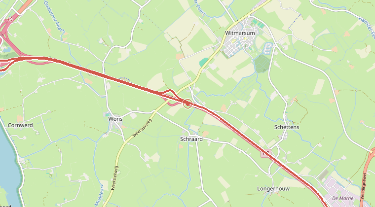 Kaart van de omgeving van de melding, met de kazerne die is gealarmeerd