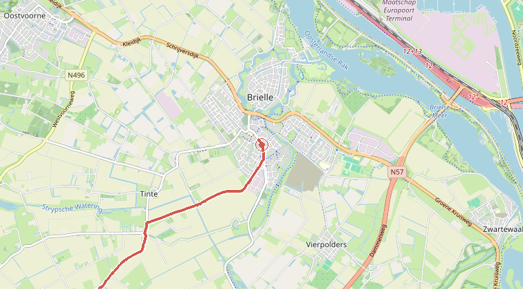 Kaart van de omgeving van de melding, met de kazerne die is gealarmeerd