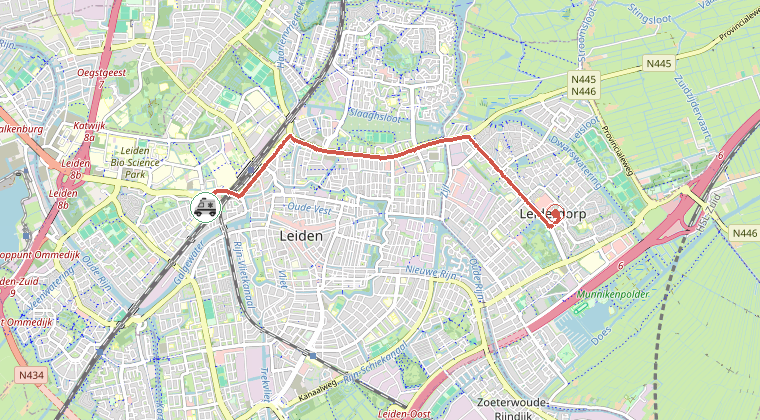 Kaart van de omgeving van de melding, met de kazerne die is gealarmeerd