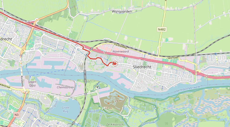 Kaart van de omgeving van de melding, met de kazerne die is gealarmeerd
