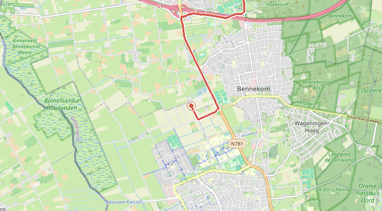 Kaart van de omgeving van de melding, met de kazerne die is gealarmeerd
