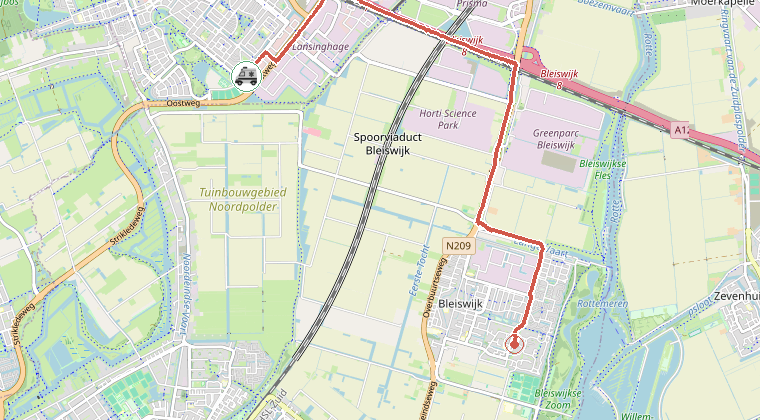 Kaart van de omgeving van de melding, met de kazerne die is gealarmeerd