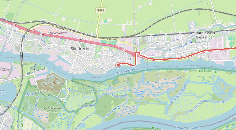 Kaart van de omgeving van de melding, met de kazerne die is gealarmeerd