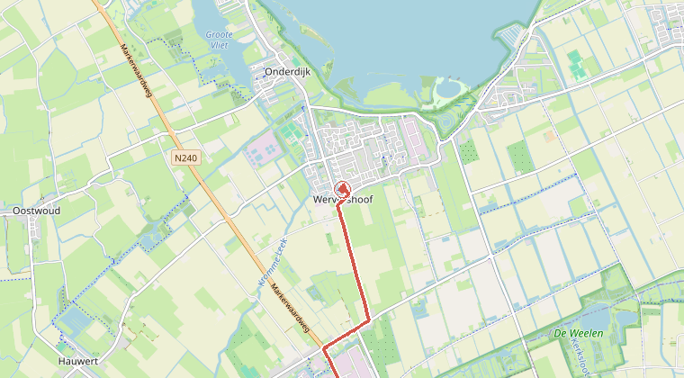 Kaart van de omgeving van de melding, met de kazerne die is gealarmeerd