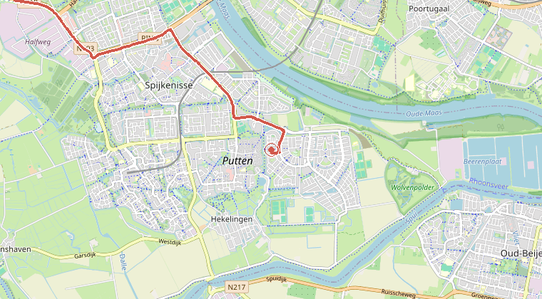 Kaart van de omgeving van de melding, met de kazerne die is gealarmeerd