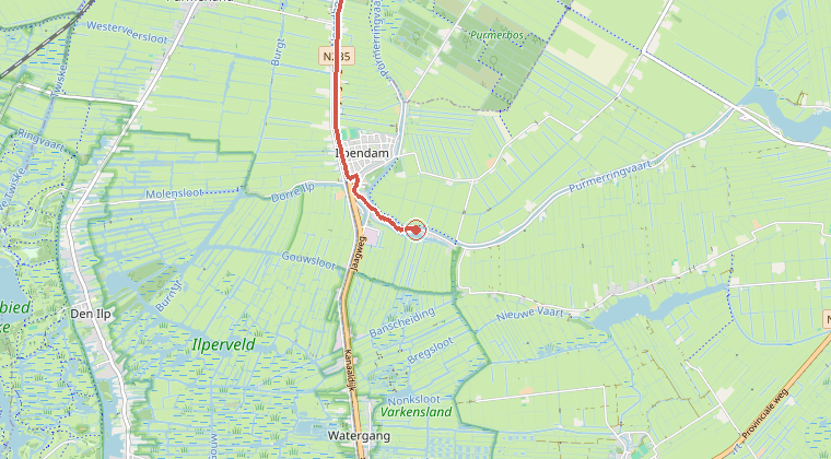 Kaart van de omgeving van de melding, met de kazerne die is gealarmeerd