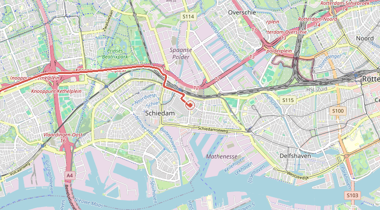 Kaart van de omgeving van de melding, met de kazerne die is gealarmeerd