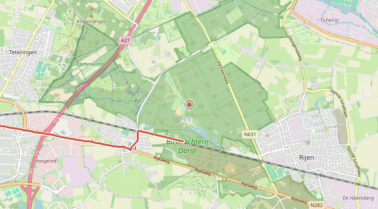 Kaart van de omgeving van de melding, met de kazerne die is gealarmeerd