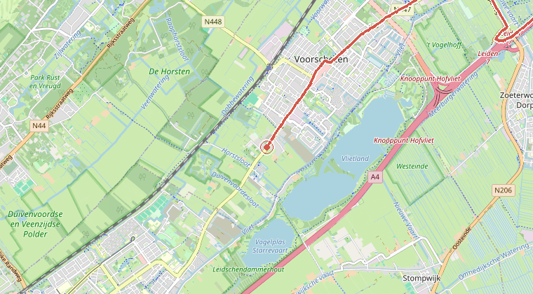 Kaart van de omgeving van de melding, met de kazerne die is gealarmeerd