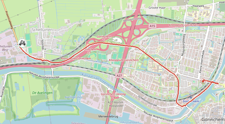 Kaart van de omgeving van de melding, met de kazerne die is gealarmeerd