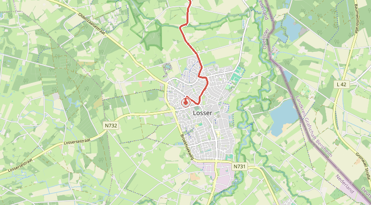 Kaart van de omgeving van de melding, met de kazerne die is gealarmeerd