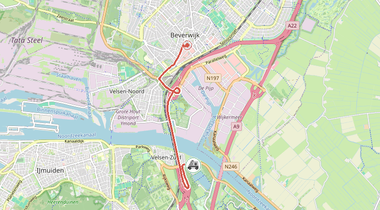Kaart van de omgeving van de melding, met de kazerne die is gealarmeerd