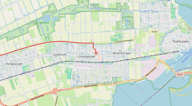 Kaart van de omgeving van de melding, met de kazerne die is gealarmeerd