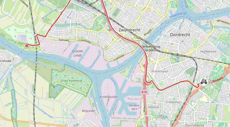 Kaart van de omgeving van de melding, met de kazerne die is gealarmeerd