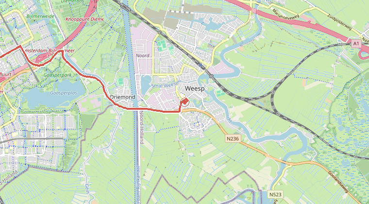 Kaart van de omgeving van de melding, met de kazerne die is gealarmeerd