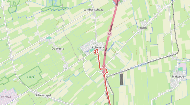 Kaart van de omgeving van de melding, met de kazerne die is gealarmeerd