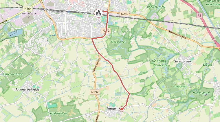 Kaart van de omgeving van de melding, met de kazerne die is gealarmeerd