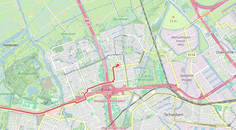 Kaart van de omgeving van de melding, met de kazerne die is gealarmeerd