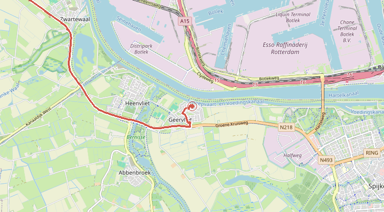 Kaart van de omgeving van de melding, met de kazerne die is gealarmeerd