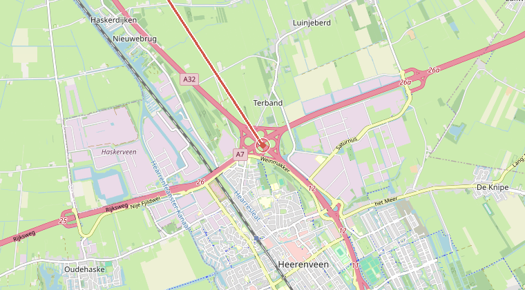 Kaart van de omgeving van de melding, met de kazerne die is gealarmeerd