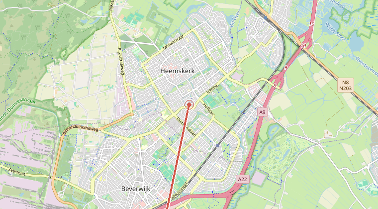 Kaart van de omgeving van de melding, met de kazerne die is gealarmeerd