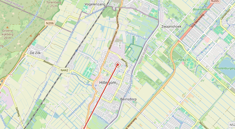 Kaart van de omgeving van de melding, met de kazerne die is gealarmeerd