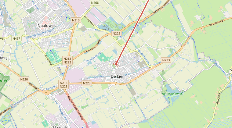 Kaart van de omgeving van de melding, met de kazerne die is gealarmeerd