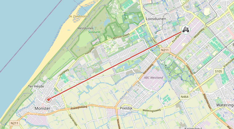 Kaart van de omgeving van de melding, met de kazerne die is gealarmeerd