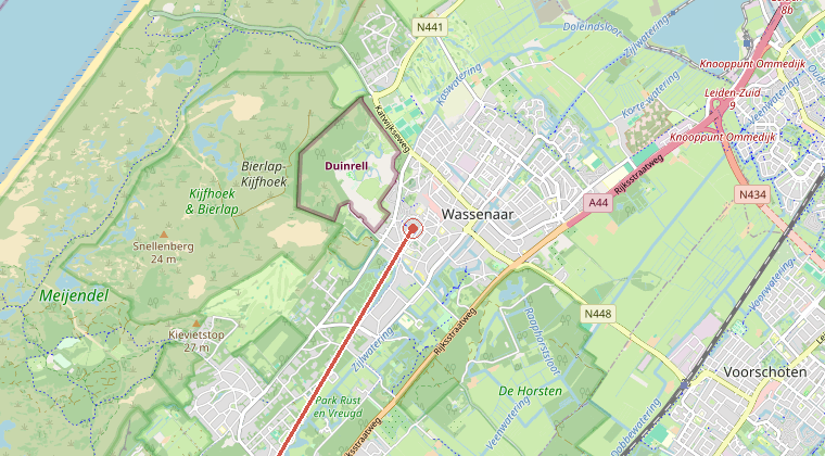 Kaart van de omgeving van de melding, met de kazerne die is gealarmeerd