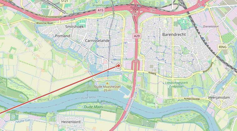 Kaart van de omgeving van de melding, met de kazerne die is gealarmeerd
