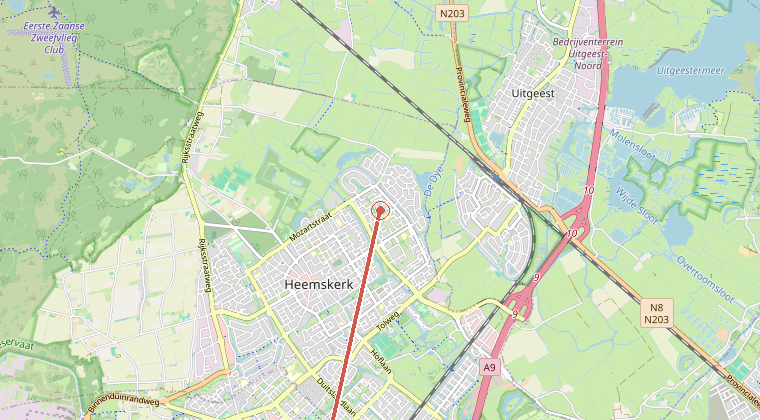 Kaart van de omgeving van de melding, met de kazerne die is gealarmeerd