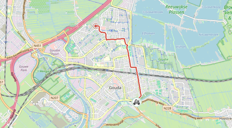 Kaart van de omgeving van de melding, met de kazerne die is gealarmeerd