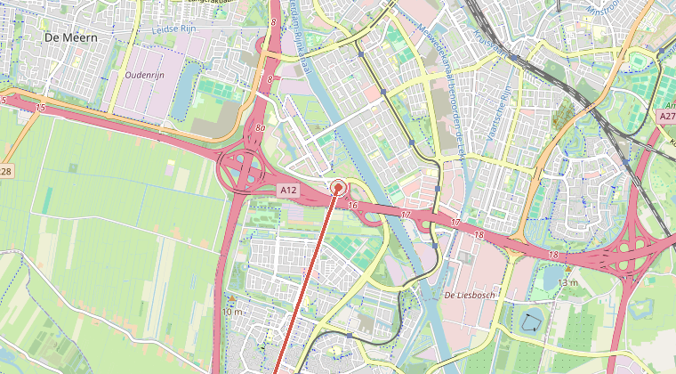 Kaart van de omgeving van de melding, met de kazerne die is gealarmeerd