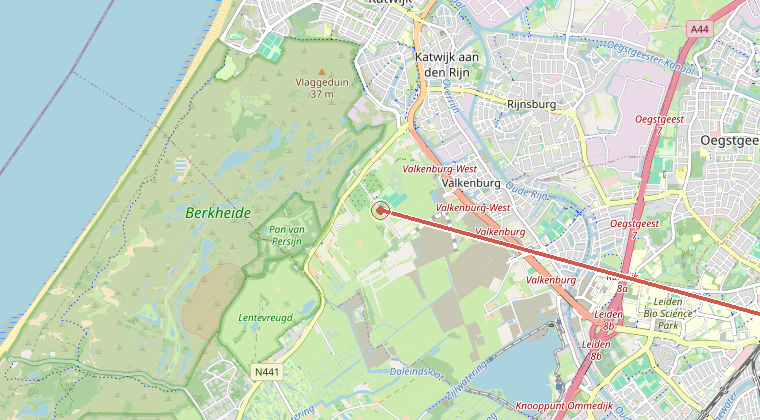 Kaart van de omgeving van de melding, met de kazerne die is gealarmeerd