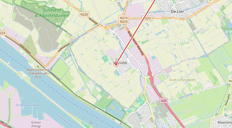 Kaart van de omgeving van de melding, met de kazerne die is gealarmeerd