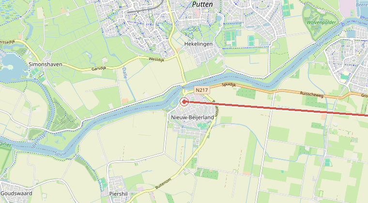 Kaart van de omgeving van de melding, met de kazerne die is gealarmeerd