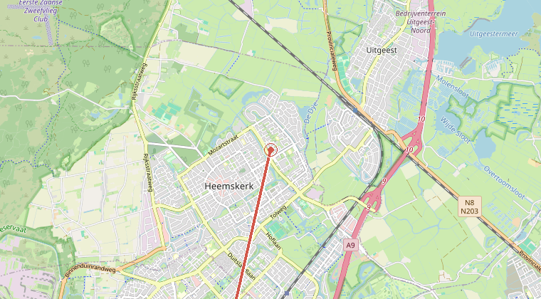 Kaart van de omgeving van de melding, met de kazerne die is gealarmeerd