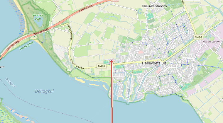 Kaart van de omgeving van de melding, met de kazerne die is gealarmeerd