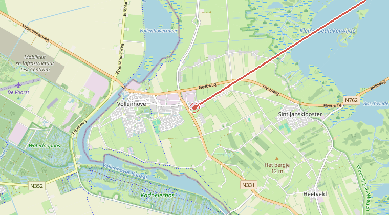 Kaart van de omgeving van de melding, met de kazerne die is gealarmeerd