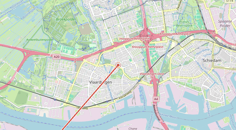 Kaart van de omgeving van de melding, met de kazerne die is gealarmeerd