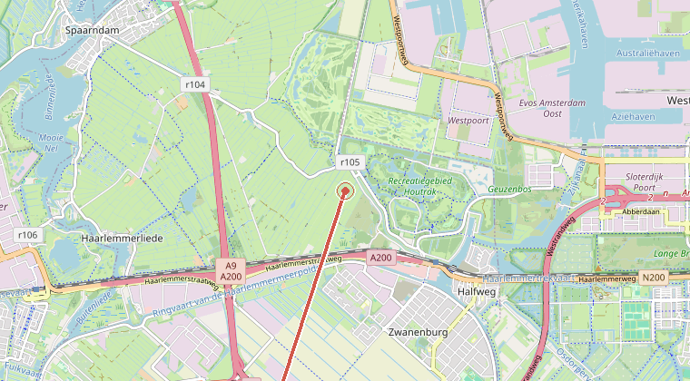 Kaart van de omgeving van de melding, met de kazerne die is gealarmeerd