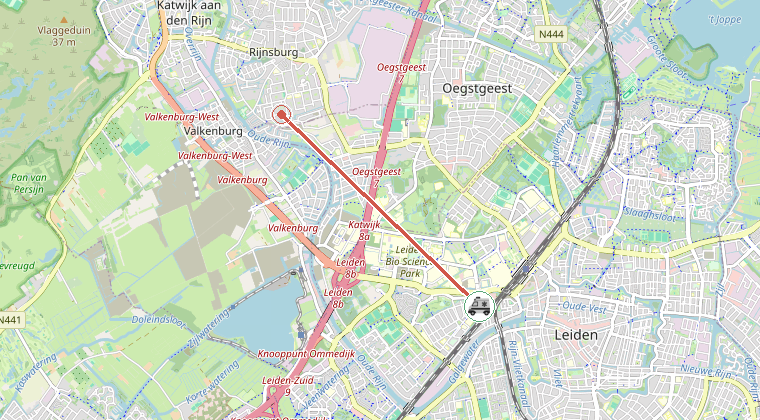 Kaart van de omgeving van de melding, met de kazerne die is gealarmeerd