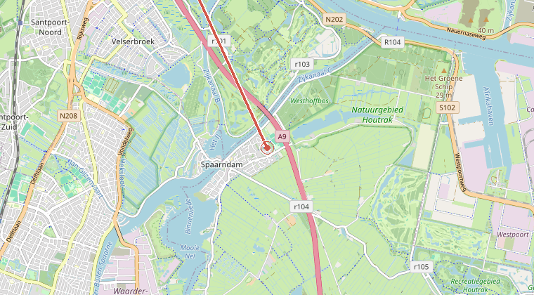 Kaart van de omgeving van de melding, met de kazerne die is gealarmeerd