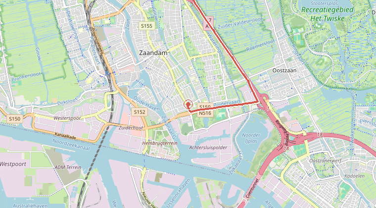 Kaart van de omgeving van de melding, met de kazerne die is gealarmeerd