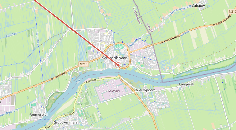 Kaart van de omgeving van de melding, met de kazerne die is gealarmeerd